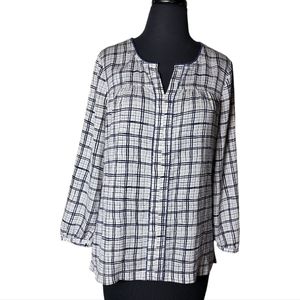 J. Crew split neck blue white plaid pull over top size small